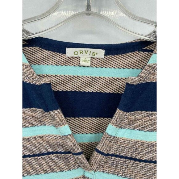 Orvis Shirt Womens Small‎ Blue Gray Striped L/S V-Neck Pullover - Picture 3 of 4